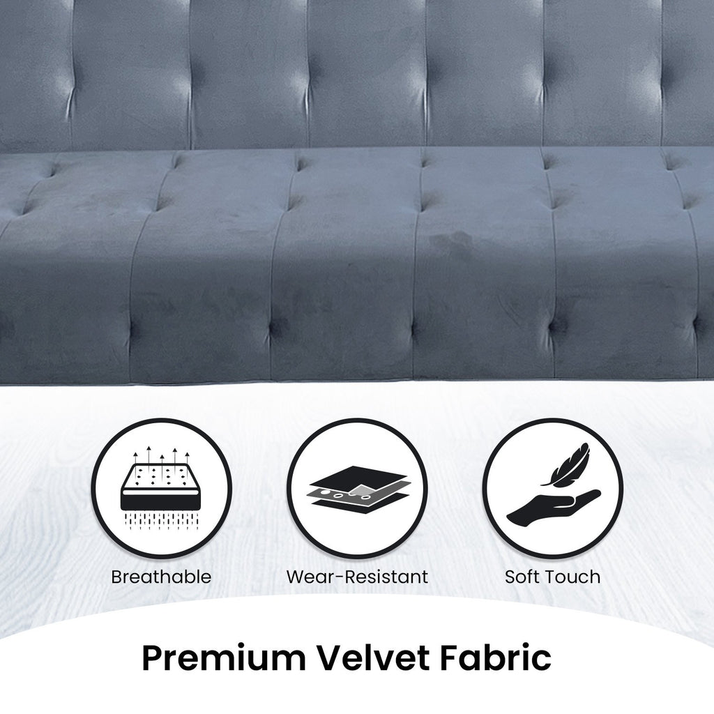 Ava Tufted Velvet Sofa Bed by Sarantino - Light Grey