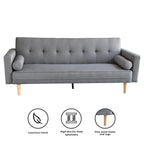 Sarantino 3 Seater Linen Sofa Bed Couch with Pillows - Light Grey