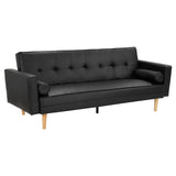 Sarantino 3 Seater Faux Leather Sofa Bed Couch with Pillows - Black