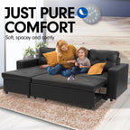 Sarantino Corner Sofa Bed Storage Chaise Couch Faux Leather Black