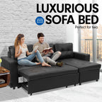 Sarantino Corner Sofa Bed Storage Chaise Couch Faux Leather Black