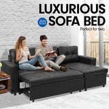 Sarantino Corner Sofa Bed Storage Chaise Couch Faux Leather Black