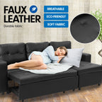 Sarantino Corner Sofa Bed Storage Chaise Couch Faux Leather Black