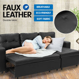 Sarantino Corner Sofa Bed Storage Chaise Couch Faux Leather Black