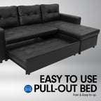 Sarantino Corner Sofa Bed Storage Chaise Couch Faux Leather Black