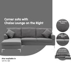 Sarantino Linen Corner Sofa Couch Lounge L-shape Right Chaise D.Grey