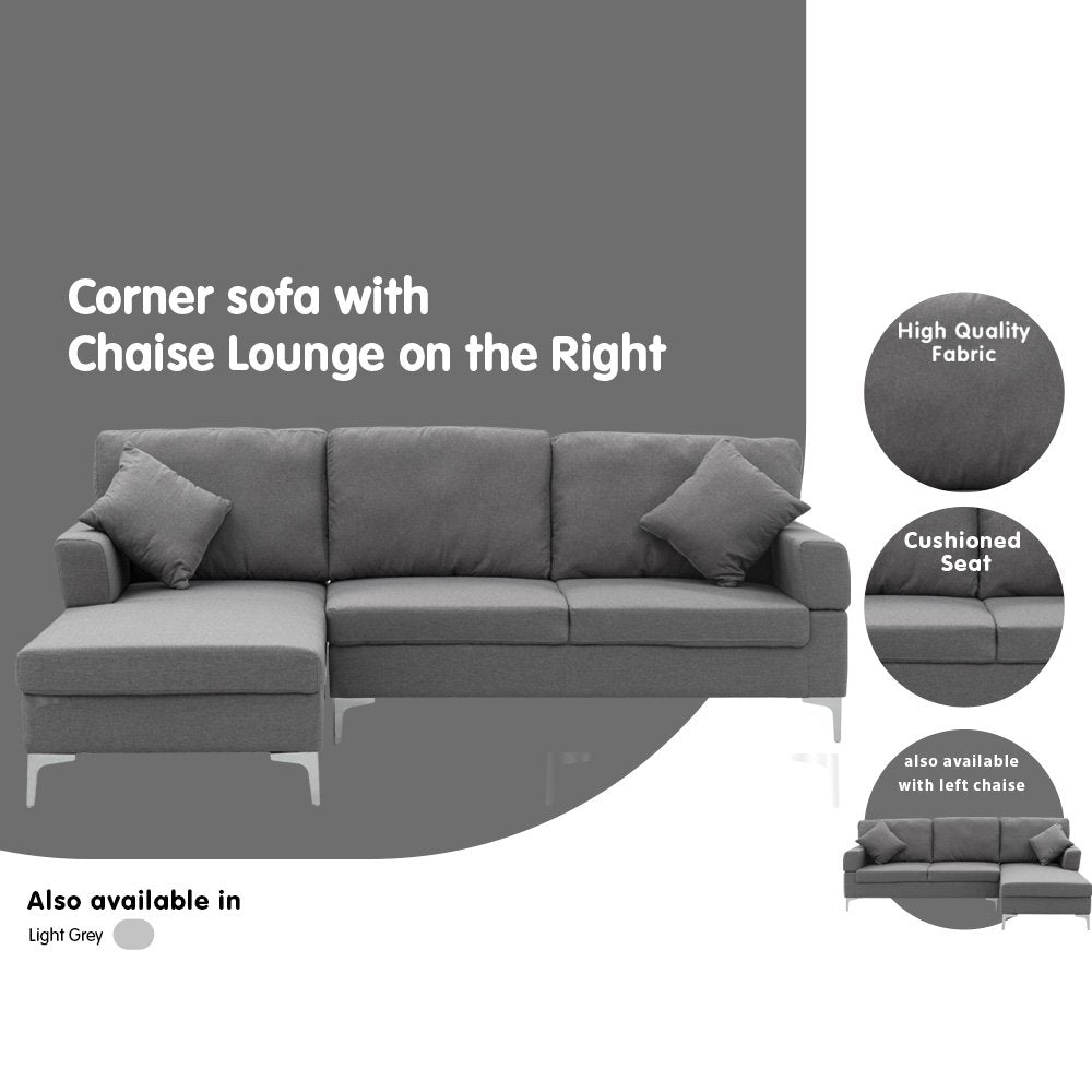 Sarantino Linen Corner Sofa Couch Lounge L-shape Right Chaise D.Grey