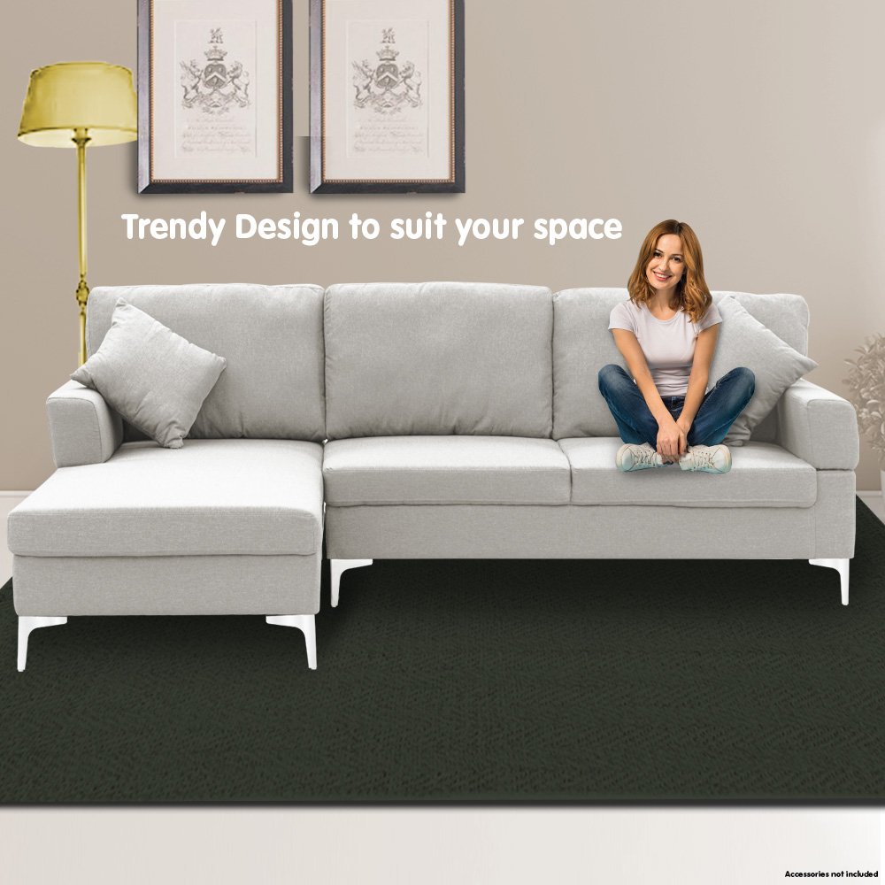 Sarantino Linen Corner Sofa Couch Lounge with Chaise Seat Light Grey