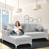 Sarantino Linen Corner Sofa Couch Lounge with Chaise Seat Light Grey