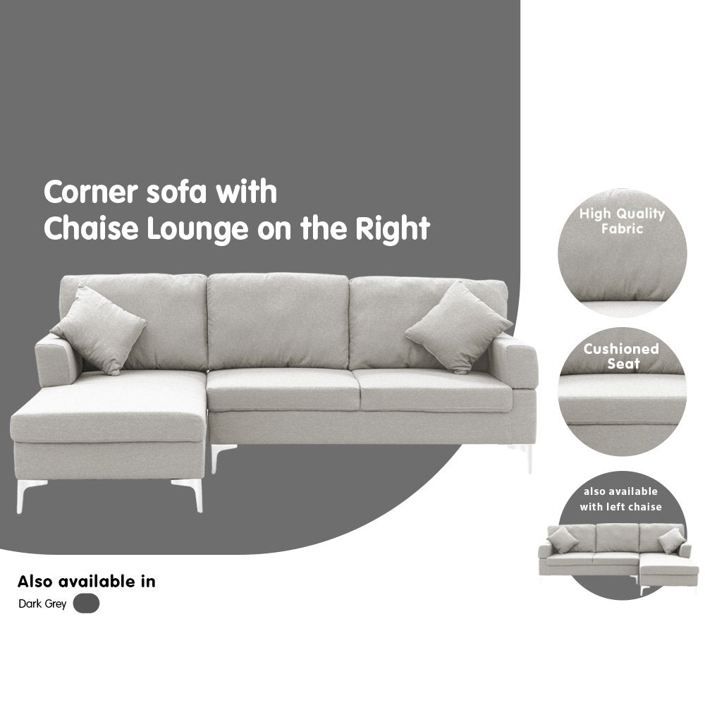 Sarantino Linen Corner Sofa Couch Lounge with Chaise Seat Light Grey