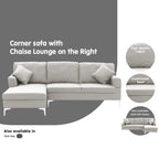 Sarantino Linen Corner Sofa Couch Lounge with Chaise Seat Light Grey