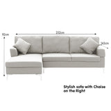 Sarantino Linen Corner Sofa Couch Lounge with Chaise Seat Light Grey