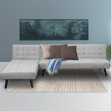 Sarantino 3-Seater Corner Wood Sofa Bed Lounge Chaise Sofa Light Grey