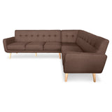 Faux Linen Corner Wooden Sofa Lounge L-shaped with Chaise Brown