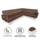 Faux Linen Corner Wooden Sofa Lounge L-shaped with Chaise Brown