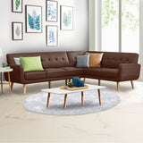 Faux Linen Corner Wooden Sofa Lounge L-shaped with Chaise Brown