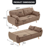 Sarantino 3 Seater Modular Linen Fabric Sofa Bed Couch Futon - Brown