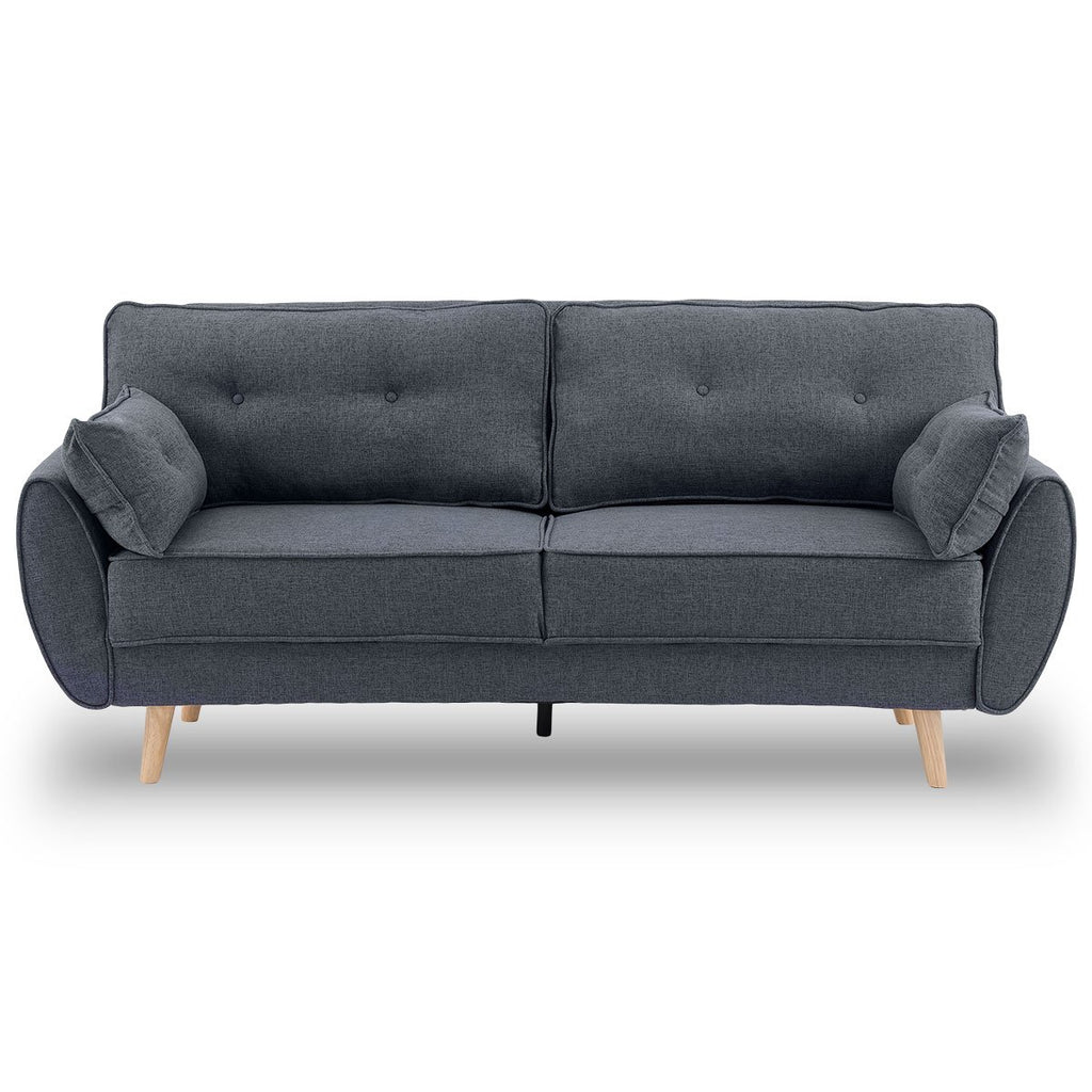 Sarantino 3 Seater Modular Linen Fabric Wood Sofa Bed Couch- Dark Grey