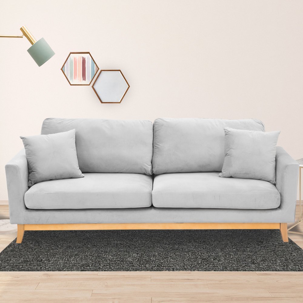 Sarantino 3 Seater Faux Velvet Sofa Bed Couch Furniture Light Grey