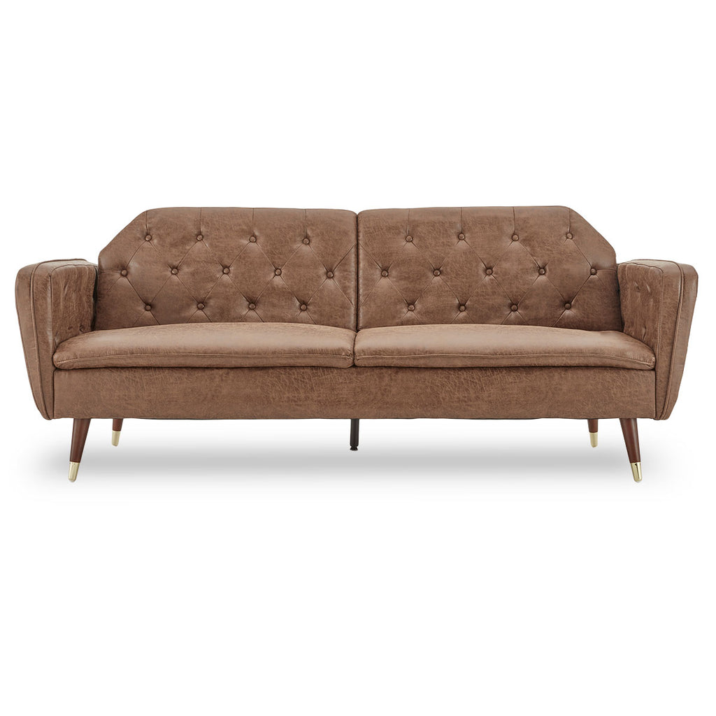 Sarantino Faux Velvet Tufted Sofa Bed Couch Futon - Brown