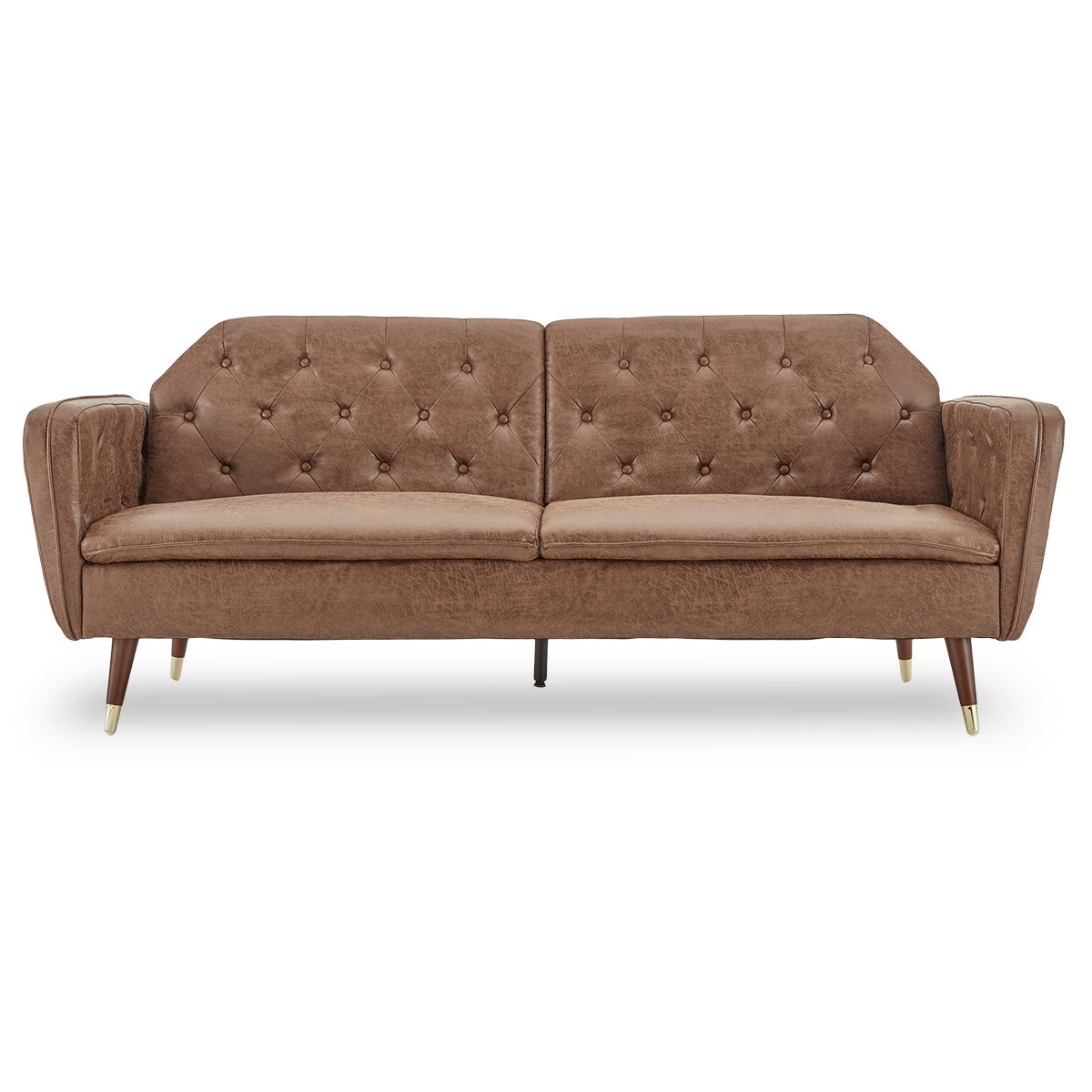 Sarantino Faux Velvet Tufted Sofa Bed Couch Futon - Brown