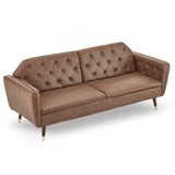 Sarantino Faux Velvet Tufted Sofa Bed Couch Futon - Brown