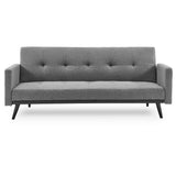 Sarantino Tufted Faux Linen 3-Seater Sofa Bed with Armrests - Light Grey