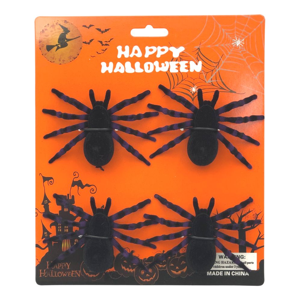 Velvet Decorative Spiders - 4 Pack
