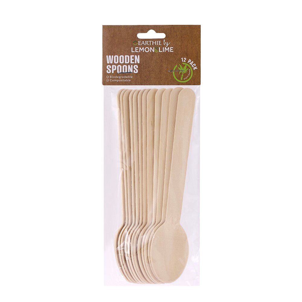 2 Pack x Lemon & Lime Eco 15.5cm Wooden Spoons 12pc
