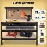 3-layer Steel Work Bench Garage Storage Table Tool Shop Shelf Pegboard Drawer