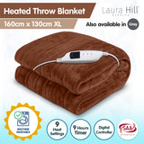 Laura Hill Heated Electric Blanket Throw Rug Coral Warm Fleece Brown