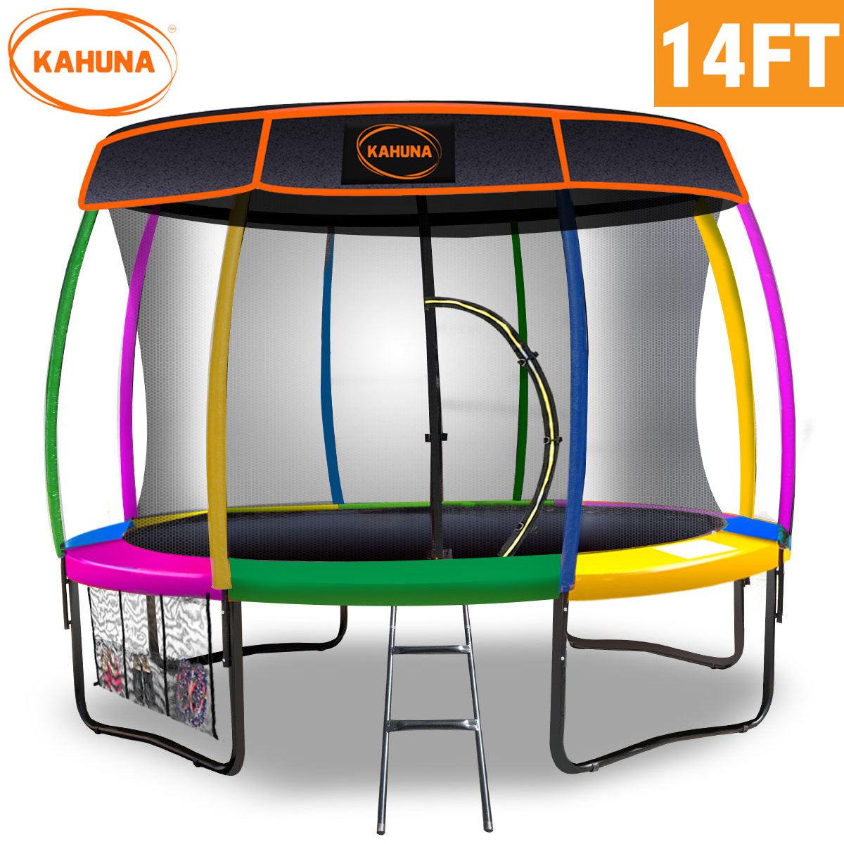 Kahuna Trampoline 14 ft with  Roof - Rainbow