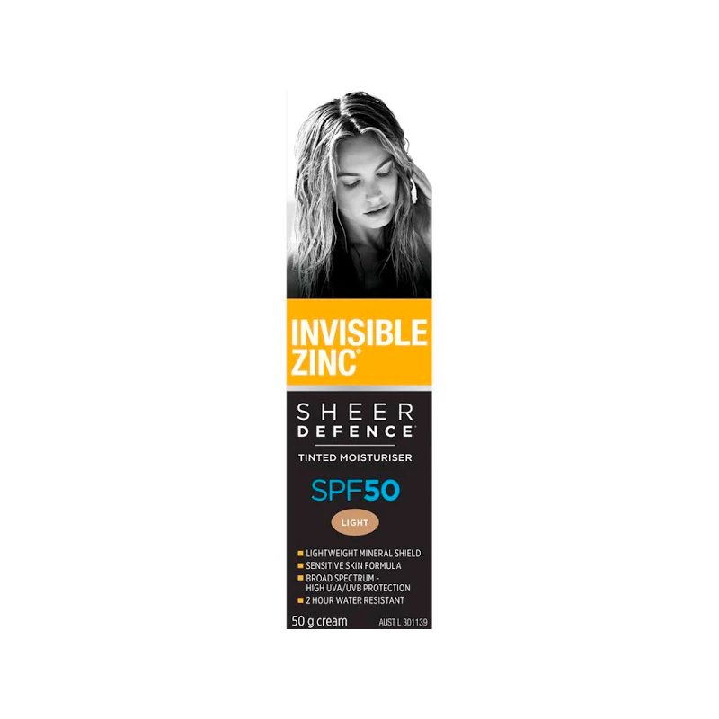 Invisible Zinc Sheer Defence Tinted Moisturiser Light SPF50 50g